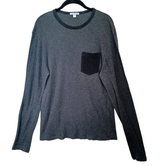 James Perse Standard Pocket Tee Long Sleeve Gray Black Contrast Mens 1 or Small - Picture 1 of 8